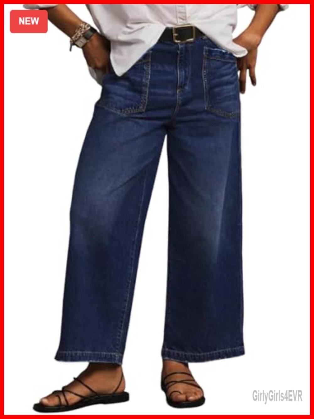 Plus Size High Waisted Wide Leg Stretchy Denim Jeans with Pockets